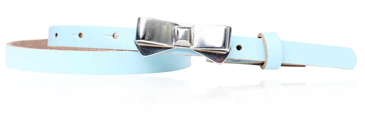 Süßer Damen Ledergürtel 1,5 cm, Gürtelschnalle Schleife silber, echt Leder