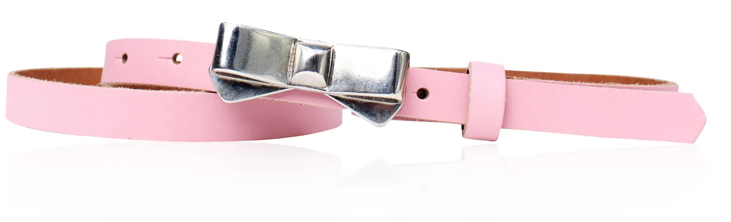 Süßer Damen Ledergürtel 1,5 cm, Gürtelschnalle Schleife silber, echt Leder