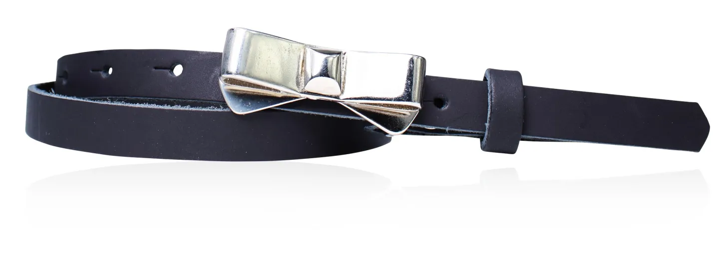 Süßer Damen Ledergürtel 1,5 cm, Gürtelschnalle Schleife silber, echt Leder