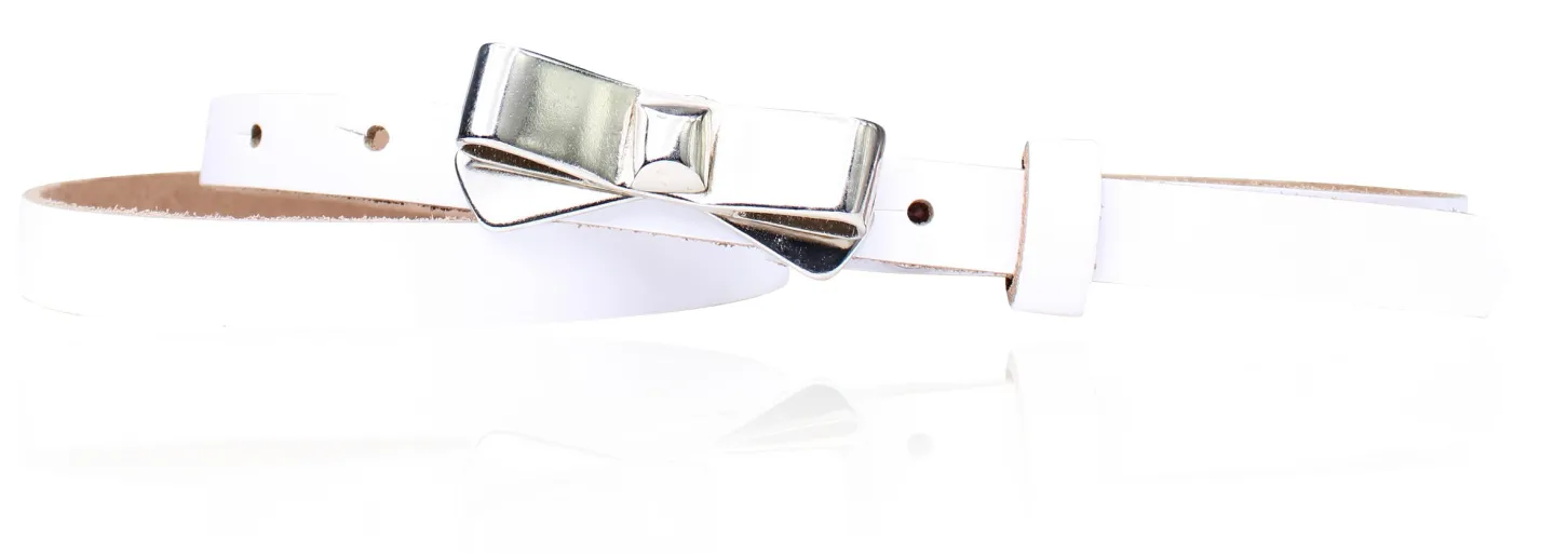 Süßer Damen Ledergürtel 1,5 cm, Gürtelschnalle Schleife silber, echt Leder