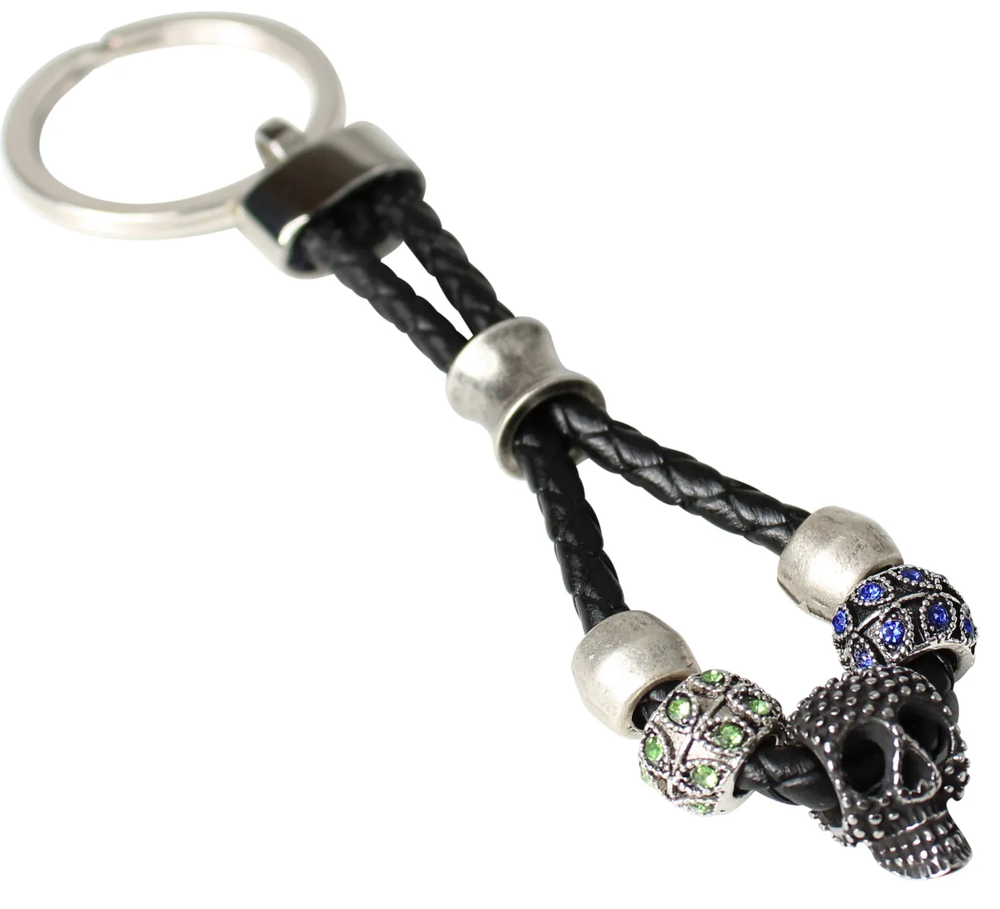 Süßer Schlüsselanhänger mit Totenkopf und farbigen Glitzerperlen