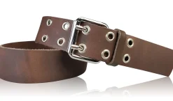 SILVER EYELET: toller Doppeldorn Gürtel mit Ösen und Rollschnalle, echt Leder, 4 cm