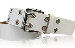 SILVER EYELET: toller Doppeldorn Gürtel mit Ösen und Rollschnalle, echt Leder, 4 cm