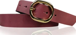 SINA: Damen Ledergürtel 3 cm mit goldener ovaler Gürtelschnalle, echt Ledergürtel