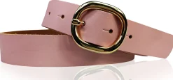 SINA: Damen Ledergürtel 3 cm mit goldener ovaler Gürtelschnalle, echt Ledergürtel