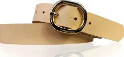 SINA: Damen Ledergürtel 3 cm mit goldener ovaler Gürtelschnalle, echt Ledergürtel
