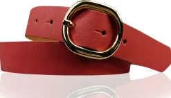 SINA: Damen Ledergürtel 3 cm mit goldener ovaler Gürtelschnalle, echt Ledergürtel