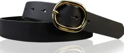 SINA: Damen Ledergürtel 3 cm mit goldener ovaler Gürtelschnalle, echt Ledergürtel