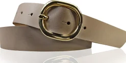 SINA: Damen Ledergürtel 3 cm mit goldener ovaler Gürtelschnalle, echt Ledergürtel