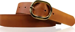 SINA: Damen Ledergürtel 3 cm mit goldener ovaler Gürtelschnalle, echt Ledergürtel