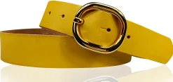 SINA: Damen Ledergürtel 3 cm mit goldener ovaler Gürtelschnalle, echt Ledergürtel