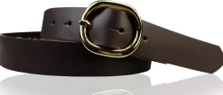 SINA: Damen Ledergürtel 3 cm mit goldener ovaler Gürtelschnalle, echt Ledergürtel