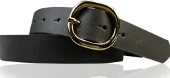 SINA: Damen Ledergürtel 3 cm mit goldener ovaler Gürtelschnalle, echt Ledergürtel