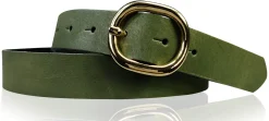 SINA: Damen Ledergürtel 3 cm mit goldener ovaler Gürtelschnalle, echt Ledergürtel