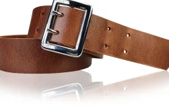 Stabiler Arbeitsgürtel, 4,3 cm, starkes Militärleder, verchromte Doppeldorn Gürtelschnalle