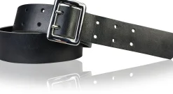 Stabiler Arbeitsgürtel, 4,3 cm, starkes Militärleder, verchromte Doppeldorn Gürtelschnalle