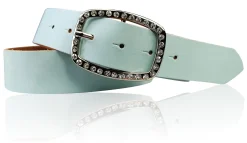 STELLA funkelnder Damen Ledergürtel 4 cm mit Strass Gürtelschnalle oval, echt Leder