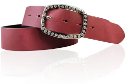 STELLA funkelnder Damen Ledergürtel 4 cm mit Strass Gürtelschnalle oval, echt Leder