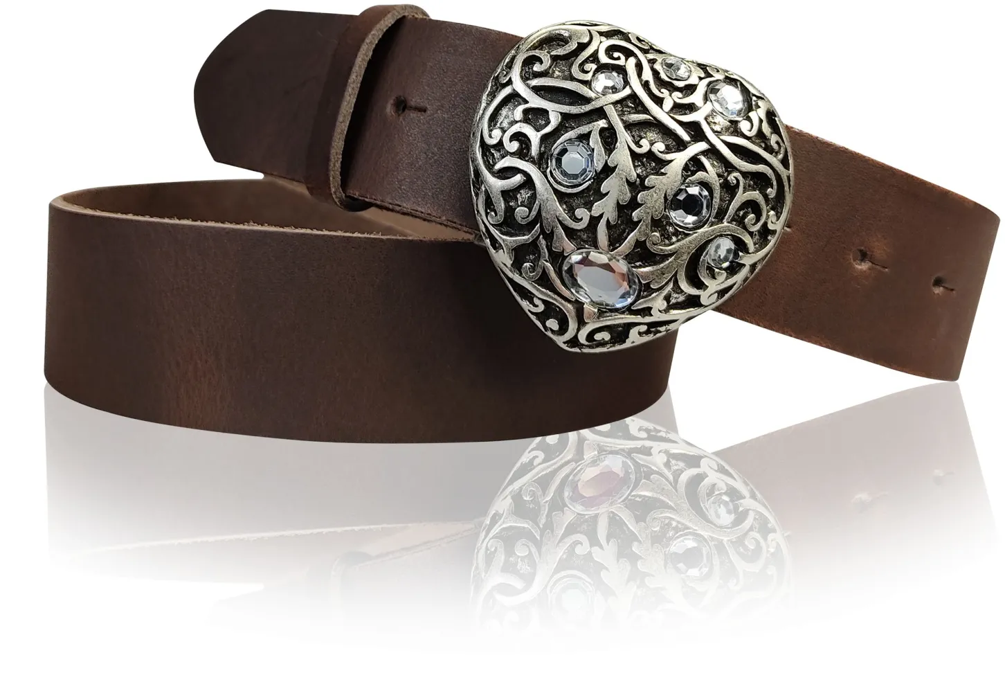 SWEETHEART: Gürtel mit funkelnder Strass Herz Gürtelschnalle 3,5 cm