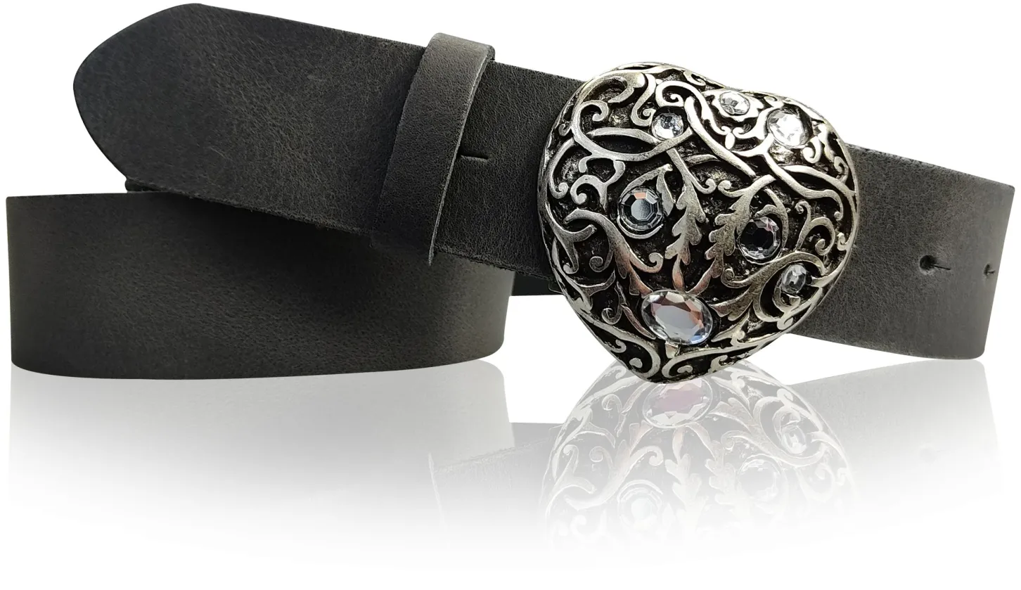 SWEETHEART: Gürtel mit funkelnder Strass Herz Gürtelschnalle 3,5 cm