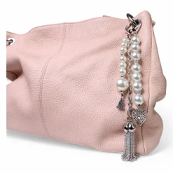 Taschenanhänger aus Imitationsperlen, Metallquaste und Leopardenkopf
