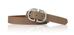TIVOLI: Damen Ledergürtel 3 cm mit trendiger, ovaler Gürtelschnalle in glänzend silbern, echt Leder