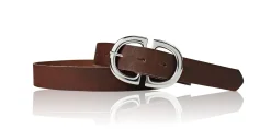 TIVOLI: Damen Ledergürtel 3 cm mit trendiger, ovaler Gürtelschnalle in glänzend silbern, echt Leder