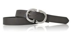 TIVOLI: Damen Ledergürtel 3 cm mit trendiger, ovaler Gürtelschnalle in glänzend silbern, echt Leder