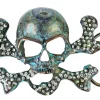Totenkopf Gürtelschnalle in altsilber/türkis mit Strasssteinen für 4 cm Gürtelriemen