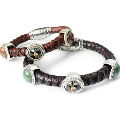 Trachtenarmband mit Echt Leder Kordel und tollen Zierteilen