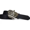 Trachtengürtel für Damen 4 cm, echt Leder, große Krone messingfarben, Strass