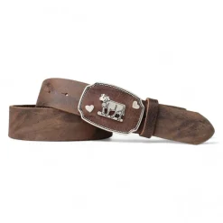 Trachtengürtel für Damen, Gürtelschnalle mit Leder und Zierteilen, Vollleder, 4cm