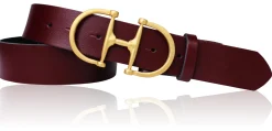 TURF-FEVER Damen Ledergürtel 4 cm mit goldener Schmuckschnalle, echt vergoldet, Horse-bit Gürtelschnalle