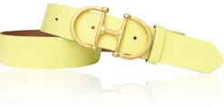 TURF-FEVER Damen Ledergürtel 4 cm mit goldener Schmuckschnalle, echt vergoldet, Horse-bit Gürtelschnalle