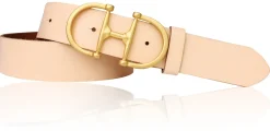 TURF-FEVER Damen Ledergürtel 4 cm mit goldener Schmuckschnalle, echt vergoldet, Horse-bit Gürtelschnalle