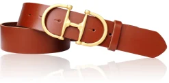 TURF-FEVER Damen Ledergürtel 4 cm mit goldener Schmuckschnalle, echt vergoldet, Horse-bit Gürtelschnalle