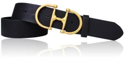 TURF-FEVER Damen Ledergürtel 4 cm mit goldener Schmuckschnalle, echt vergoldet, Horse-bit Gürtelschnalle