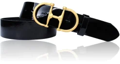 TURF-FEVER Damen Ledergürtel 4 cm mit goldener Schmuckschnalle, echt vergoldet, Horse-bit Gürtelschnalle