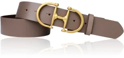TURF-FEVER Damen Ledergürtel 4 cm mit goldener Schmuckschnalle, echt vergoldet, Horse-bit Gürtelschnalle