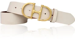 TURF-FEVER Damen Ledergürtel 4 cm mit goldener Schmuckschnalle, echt vergoldet, Horse-bit Gürtelschnalle