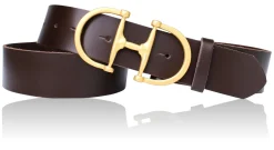 TURF-FEVER Damen Ledergürtel 4 cm mit goldener Schmuckschnalle, echt vergoldet, Horse-bit Gürtelschnalle