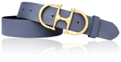TURF-FEVER Damen Ledergürtel 4 cm mit goldener Schmuckschnalle, echt vergoldet, Horse-bit Gürtelschnalle