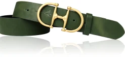 TURF-FEVER Damen Ledergürtel 4 cm mit goldener Schmuckschnalle, echt vergoldet, Horse-bit Gürtelschnalle