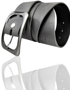TURIN: breiter Damen Ledergürtel 5 cm mit schwarzer gunmetal Gürtelschnalle, echt Leder
