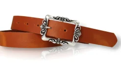 VALENCE: Ledergürtel 3 cm mit Blumen Gürtelschnalle, florale Gürtelschnalle, echt Leder