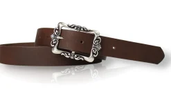 VALENCE: Ledergürtel 3 cm mit Blumen Gürtelschnalle, florale Gürtelschnalle, echt Leder