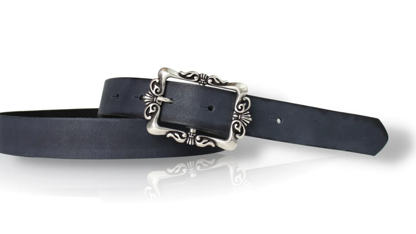 VALENCE: Ledergürtel 3 cm mit Blumen Gürtelschnalle, florale Gürtelschnalle, echt Leder