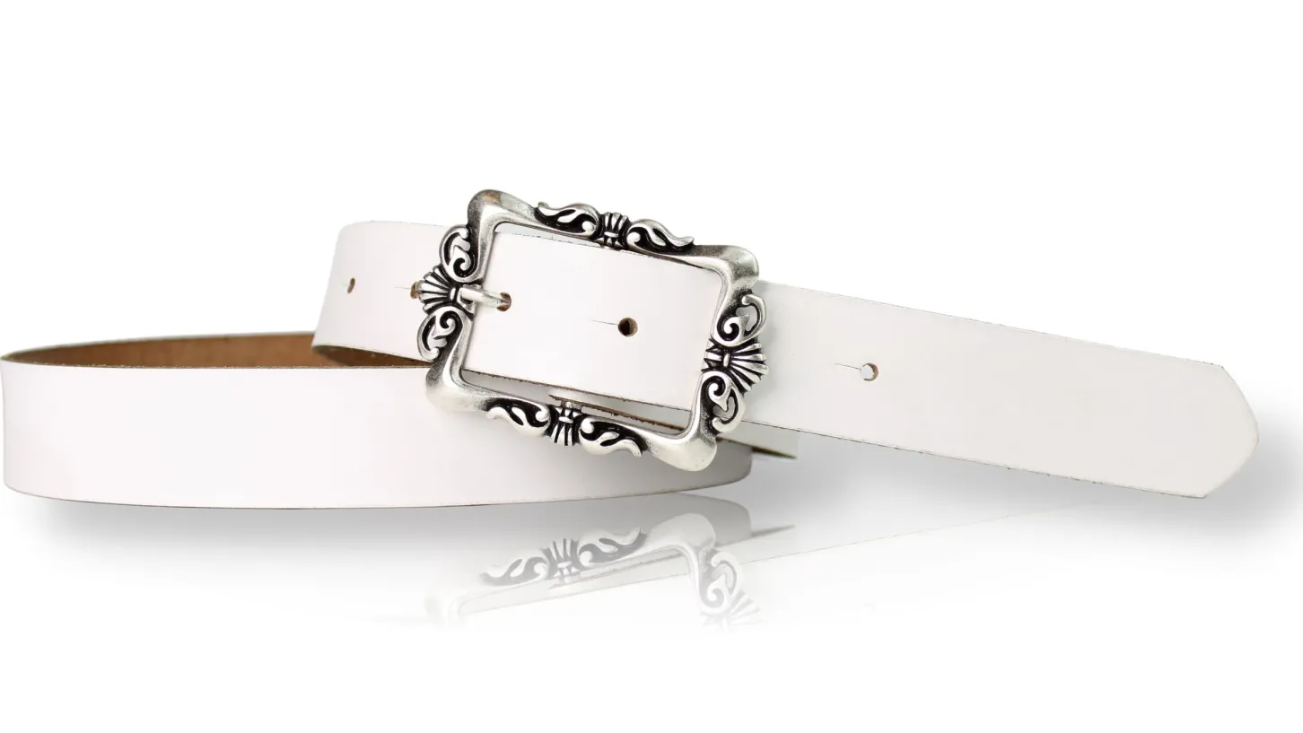 VALENCE: Ledergürtel 3 cm mit Blumen Gürtelschnalle, florale Gürtelschnalle, echt Leder