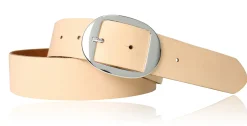 VANCOUVER: sportlicher Damen Ledergürtel 4 cm mit ovaler Gürtelschnalle in silber, echt Ledergürtel