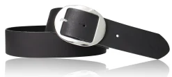 VANCOUVER: sportlicher Damen Ledergürtel 4 cm mit ovaler Gürtelschnalle in silber, echt Ledergürtel